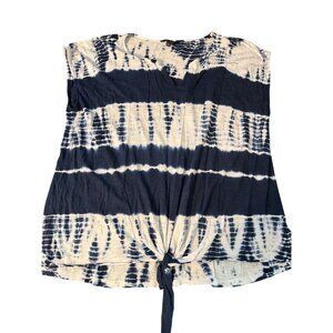 Lucky Brand Tie Dye Split Neck Top Blue White Front Tie Cap Sleeves Sz 2X